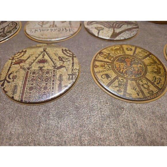 VTG RARE 1959 Vinyl Israel Souvenir Drink Coasters SET OF 11 3 1/2" - Picture 10 of 16